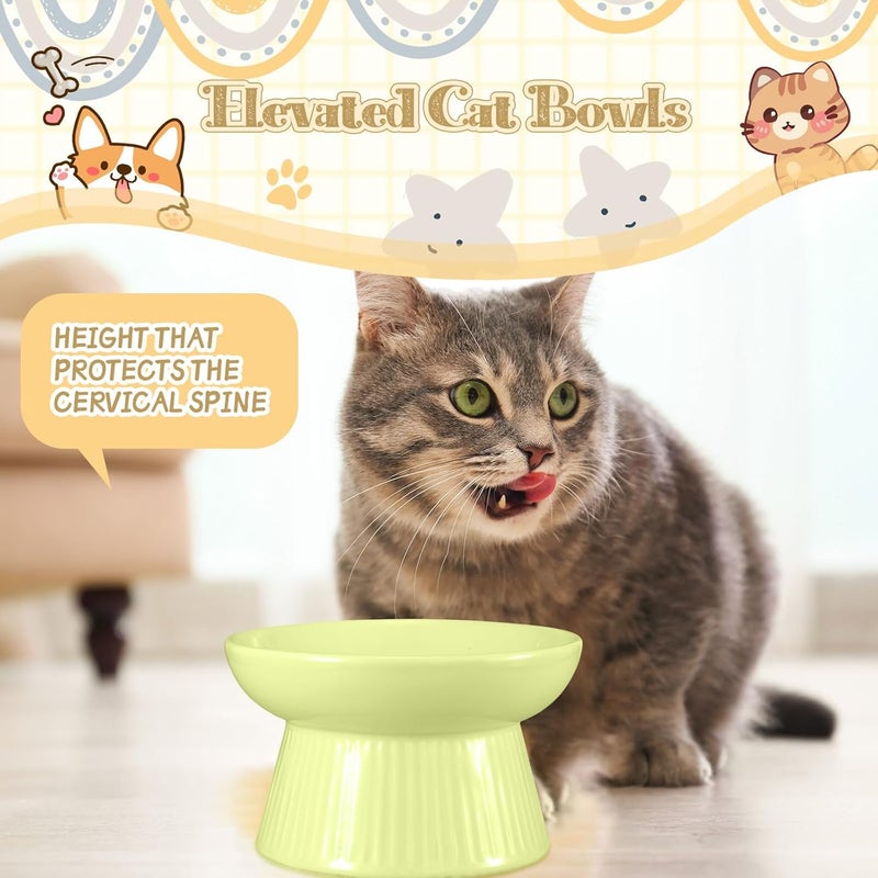 Layhit 2 Pack Raised Slow Feeder Cat Bowls Ceramic Elevated Cat Food Bowls Anti Vomiting Slow Feeder for Dog and Kitten for Dry and Wet Food(Green, Pink) - Image 5